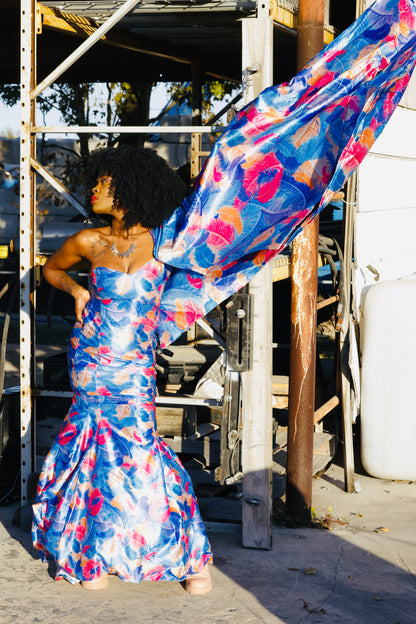 The Marina – One-Shoulder Tropical Print Gown