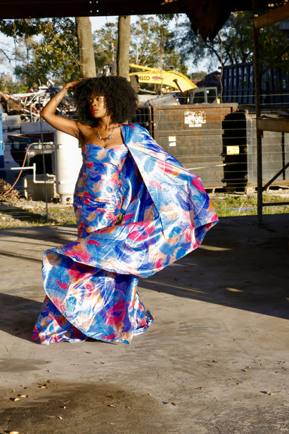 The Marina – One-Shoulder Tropical Print Gown