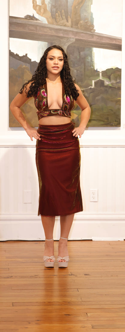 The Carmen – Burgundy Velvet Two-Piece Set