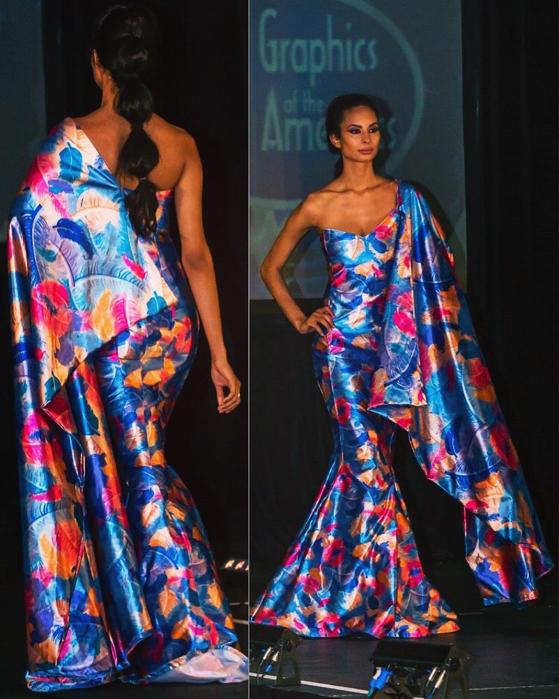 The Marina – One-Shoulder Tropical Print Gown